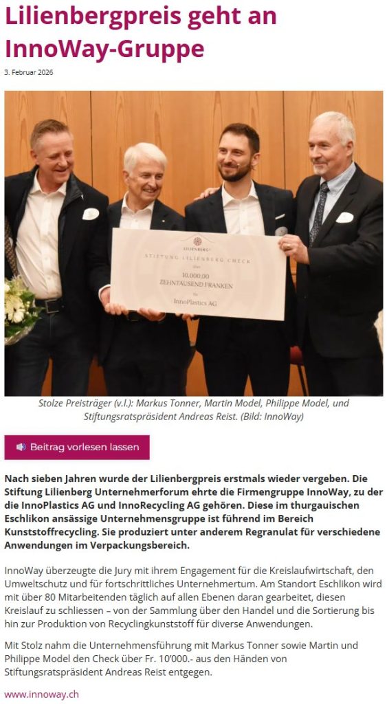 Kunststoffxtra- Lilienberg Preis